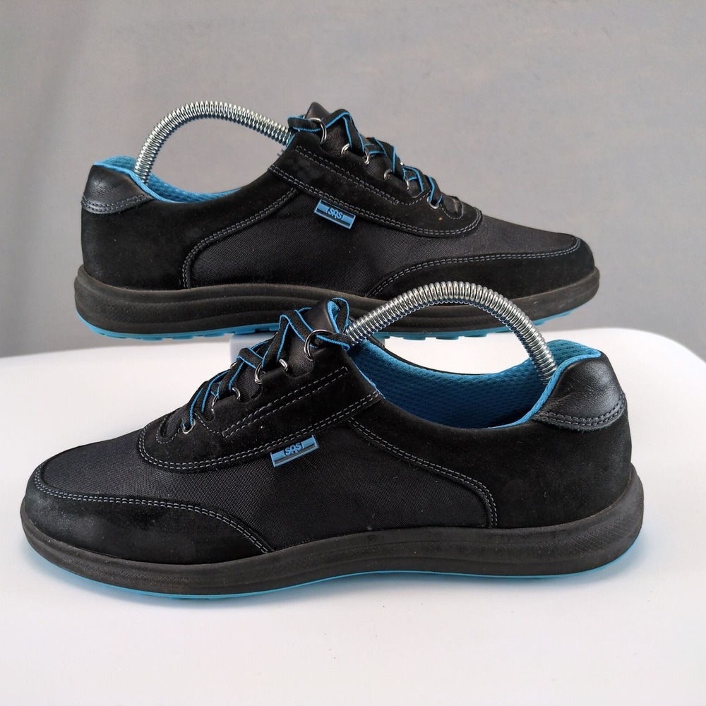 SAS Black Blue Suede Nylon Lace‎ Up Walking Shoes Women's 9N Made USA Sneakers